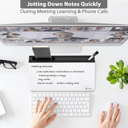 Varhomax Glass Desk Buddy Whiteboard with Storage, Small Dry Erase Desktop White Board Caddy to-do List Memo Notepad for Office, School and Home Office Supplies (Black)