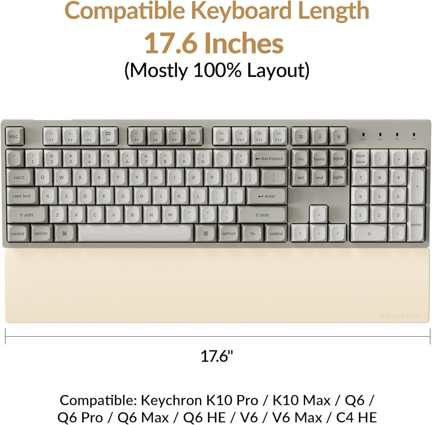 Silicone Wrist Rest for Keychron K10 Pro / K10 Max/ K10 HE / Q6 / Q6 Pro / Q6 Max / Q6 HE / V6 / V6 Max, 17.6" Non-Slip Palm Rest, 100% Full-Sized Mechanical Keyboards Support with Typing Pain Relief