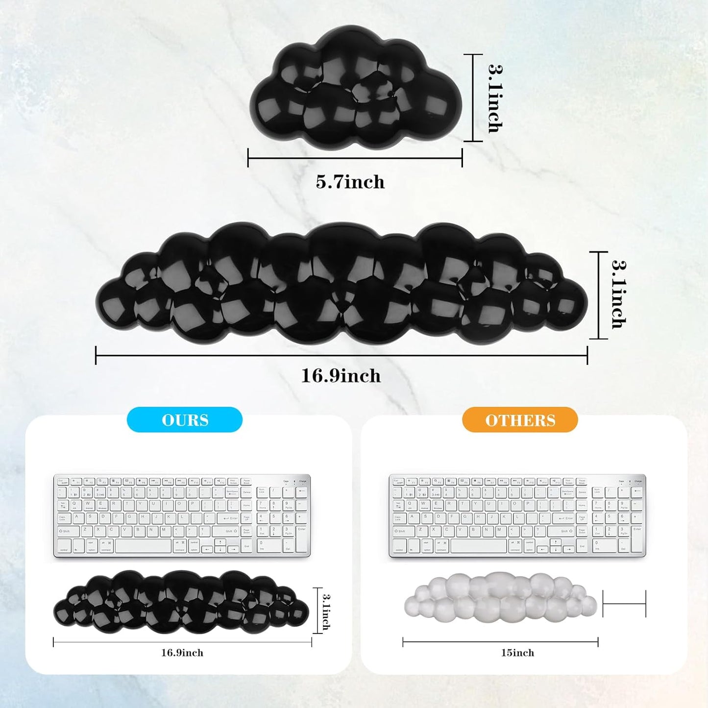 Gel Cloud Keyboard and Mouse Wrist Rest, Cute Wrist Support and Arm Support Keyboard Rest for Keyboard and Mouse Typing Pain Relief，Suitable for Office/Computer/Laptop/Gaming（White）