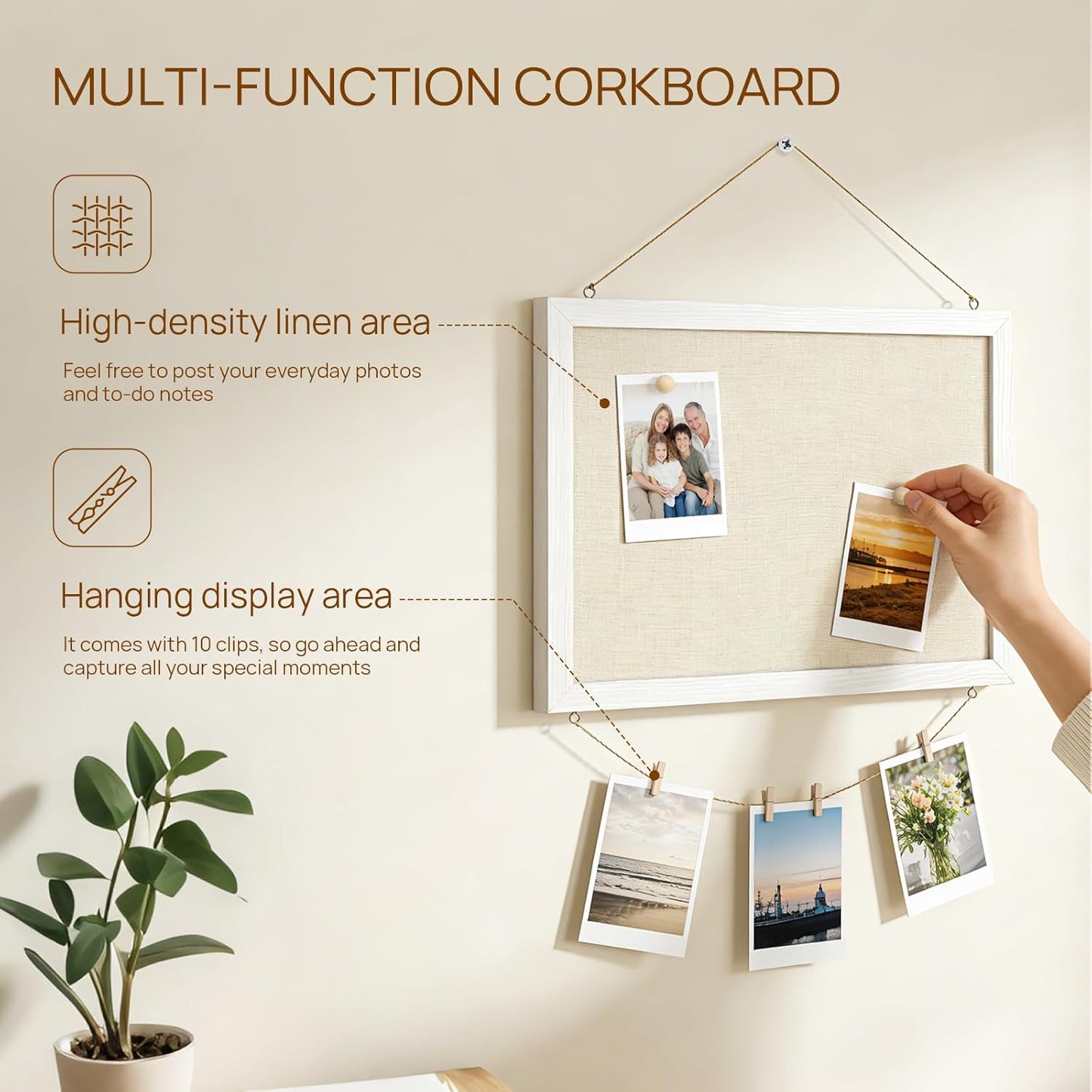DOLLAR BOSS Bulletin Boards with Linen 1-Pack 16''X 12'' Double-Sided Cork Board for Walls Wood Framed Bulletin Boards, Small Pin Board for Home Kitchen Office Decorative Hanging 10 Pushpins
