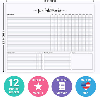 321Done Habit Tracker Calendar, Made in USA - 12 Months Wall Hanging Productivity Journal 8.5x11, Spiral Binding Undated Motivational Monthly Planner to Track Habits and Goals