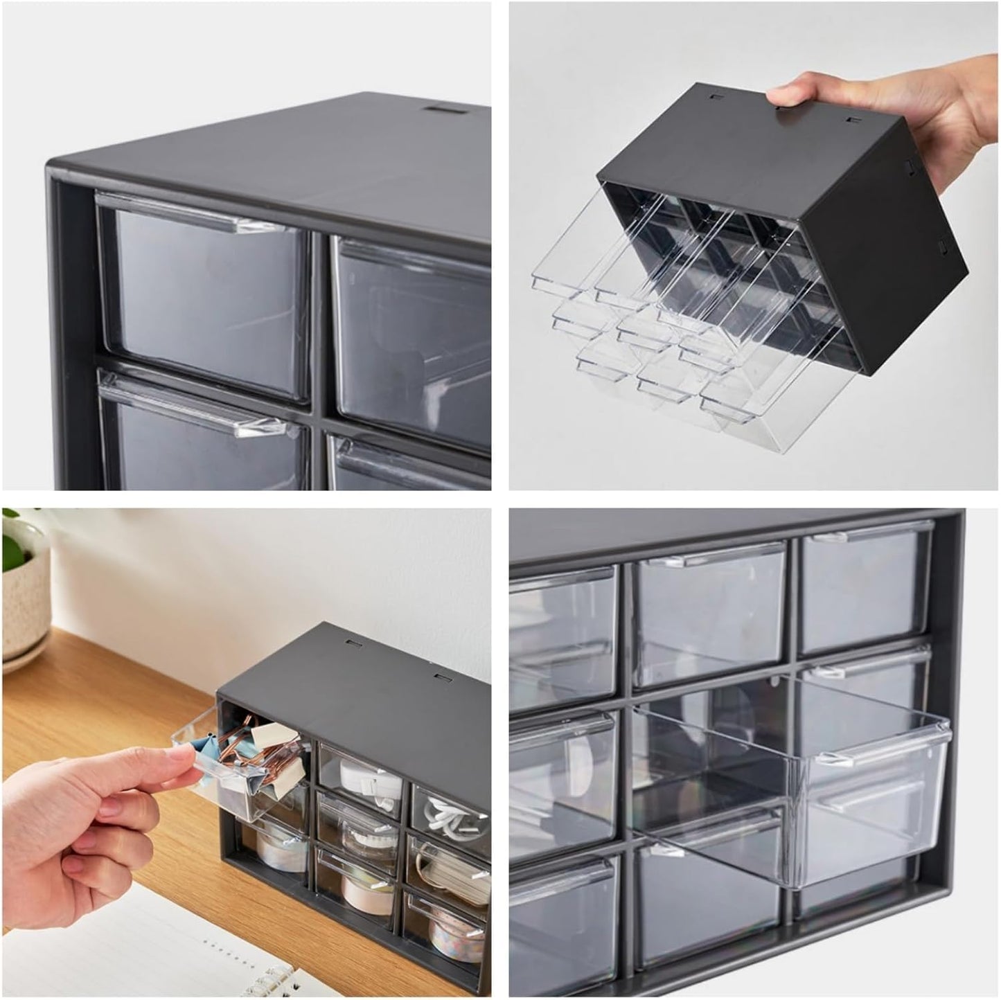 Feadily 2PCS Small Drawer Organizer for Desk, Desktop Drawer Organizer with 9 Clear Drawers, Plastic Desktop Storage Drawers 7.1 Inch x 3 .9 Inch x 4.7 Inch, White