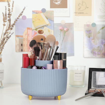 SKYDUE 360 Rotating Plastic Desk Pen Organizer with 5 Slots, Dual-Purpose Art Supply Pencil Cup for Office, School, Home