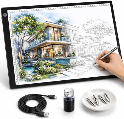 A3 LED Tracing Light Box丨Light Pad - Copy Board with Full-Edge Ruler Frame丨3 Adjustable LED, Premium Acrylic for Art, Drawing, Sketch, Animation, Design, Tattoo, Diamond Painting, X-ray Viewing