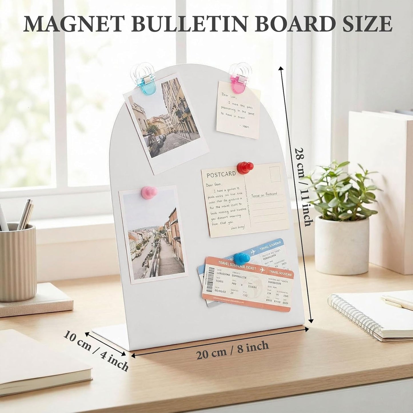 2 Pack Purple Magnetic Display Board, 11 × 8" Metal Desktop Magnet Bulletin Board, Anti-Slip Arch Memo Message Photo Display Board for Organized Space at Home, Office, Dorm, Store Table