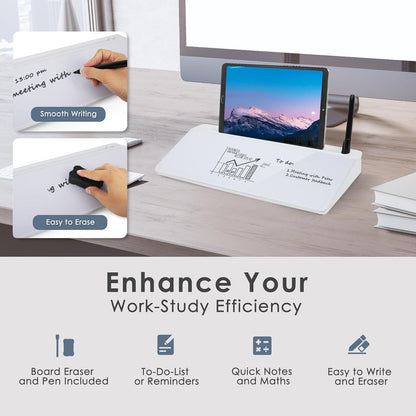 SHANTRA 16'' x 7'' Desktop Whiteboard with Fast Charger Station & Adjustable LED Lamp, Pink Desk Dry Erase Board with Organizer, Computer Pad & Keyboard Stand for Home, School, Office Desk Accessories