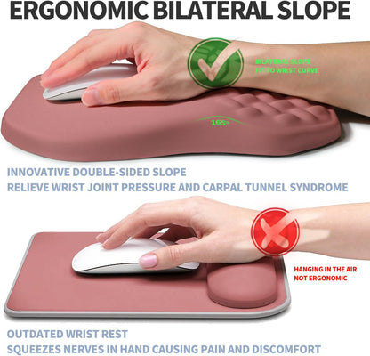 Ergonomic Raised Mouse Pad Wrist Support with Bilateral Slope Memory Foam Mousepad for Wrist Rest and Carpal Tunnel Pain Relief 11.8x7.9〃 Black