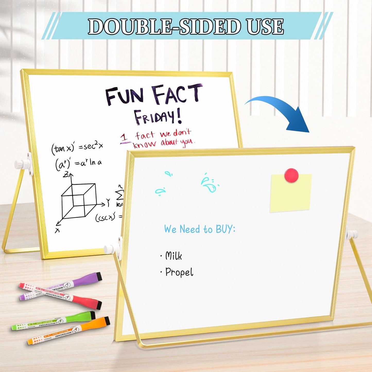 Dry Erase Magnetic White Board, 16" x 12" Double-Sided Desktop Whiteboard with Stand, Portable Small Whiteboard Set for Drawing, Office, Home