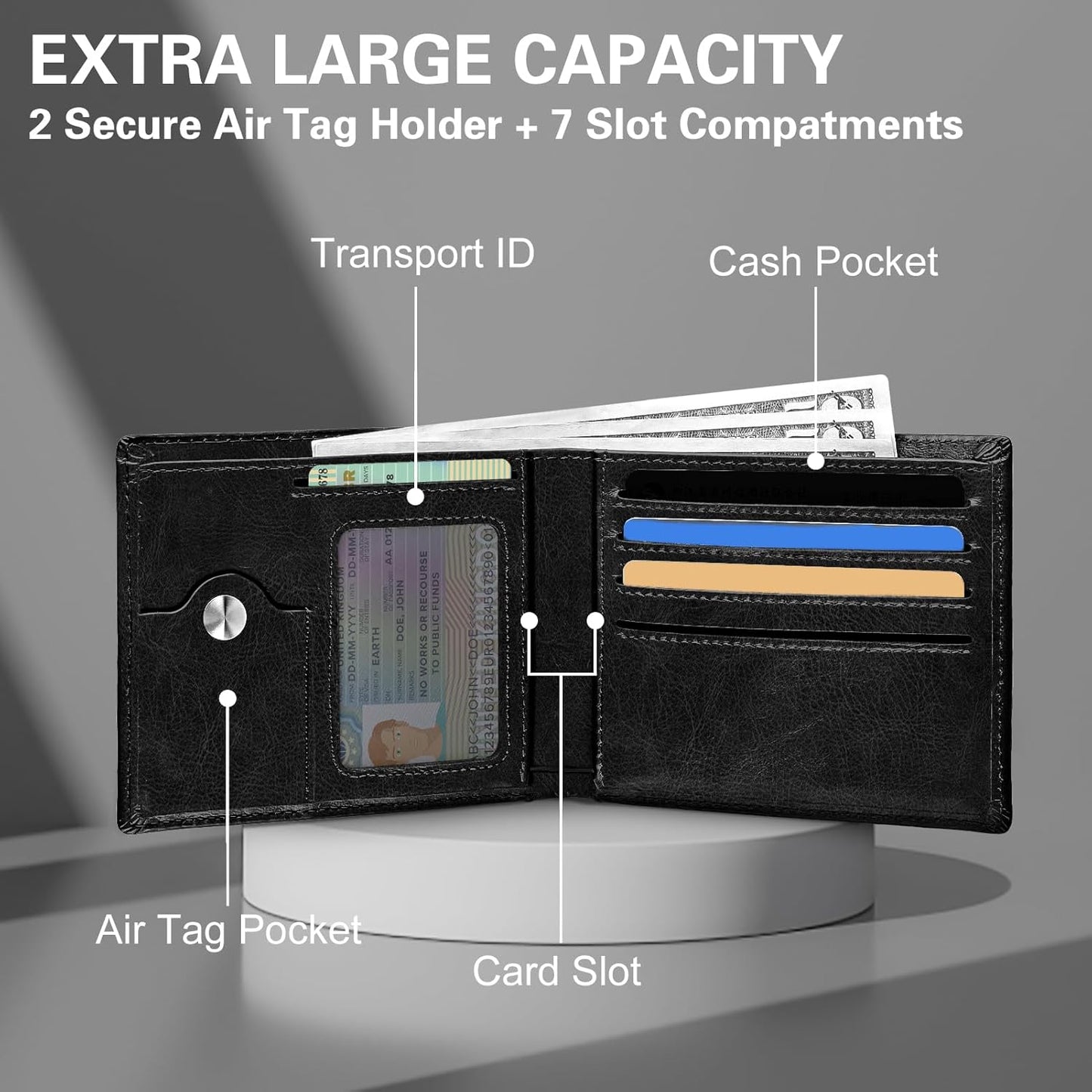 GIPUSSON Slim Leather Wallet for Men Airtag Hidden, Large Bifold Mens Wallet RFID Blocking with ID Windows, Credit Card Holder for Men Wallet