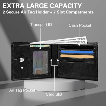 GIPUSSON Slim Leather Wallet for Men Airtag Hidden, Large Bifold Mens Wallet RFID Blocking with ID Windows, Credit Card Holder for Men Wallet