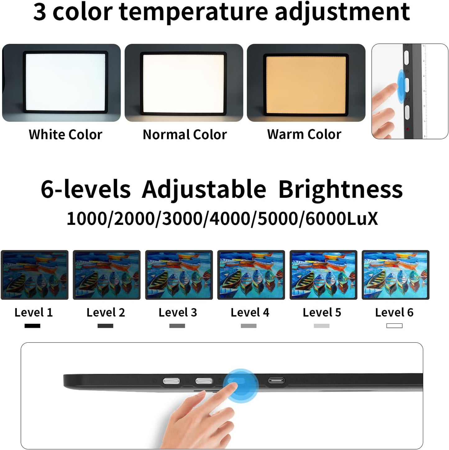 TOHETO A4 Light Board for Diamond Painting, Super Bright Magnetic Light Pad with Side Buttons, Lightbox for Tracing and Drawing, Corded Light Table for Sketching, Animation, Weeding Vinyl (Black)