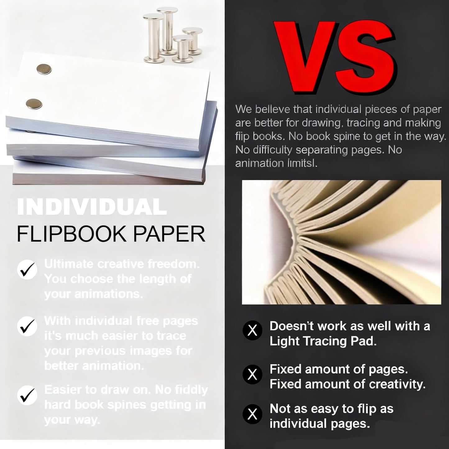 Flip Book Kit with Mini USB LED Light Pad – 300 Sheets Pre-Drilled Animation Paper & Adjustable Binding Screws – Drawing & Tracing Flip-Book Set for Kids, Teens & Hobby Animators