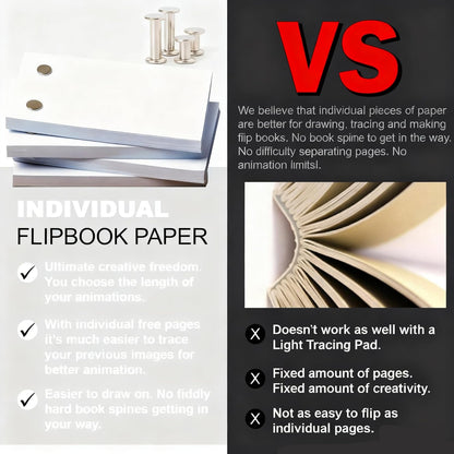 Flip Book Kit with Mini USB LED Light Pad – 300 Sheets Pre-Drilled Animation Paper & Adjustable Binding Screws – Drawing & Tracing Flip-Book Set for Kids, Teens & Hobby Animators