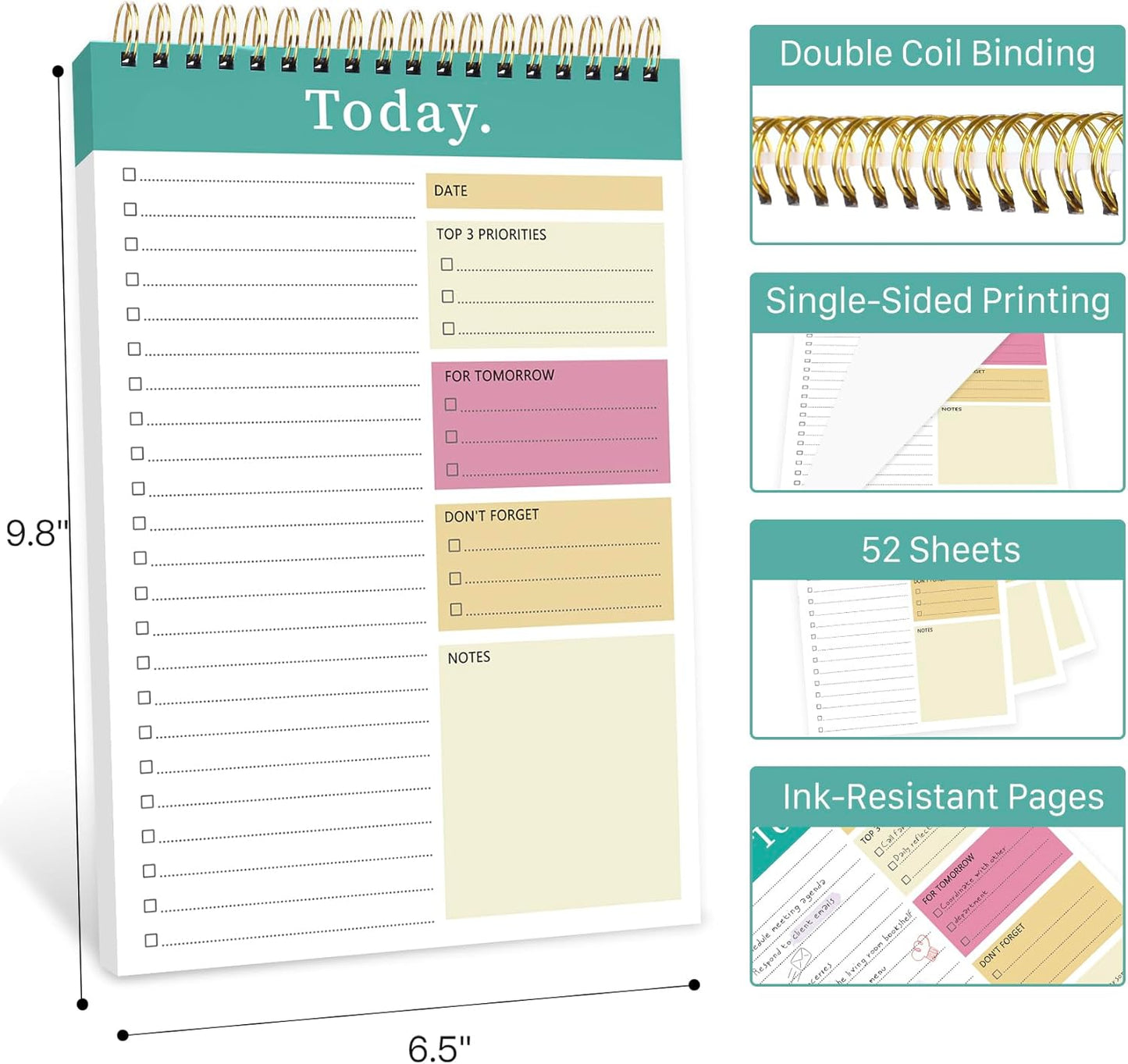 To Do List Notepad - To Do List Notebook for Work with 52 Sheets, Undated Daily Planner Perfect for Enhanced Productivity and Goal Achievement - Green