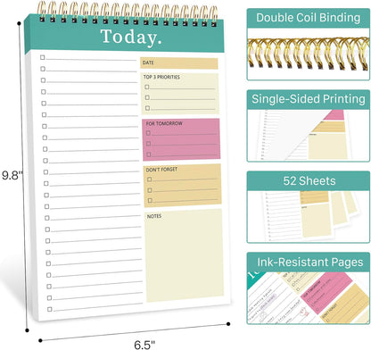 To Do List Notepad - To Do List Notebook for Work with 52 Sheets, Undated Daily Planner Perfect for Enhanced Productivity and Goal Achievement - Green