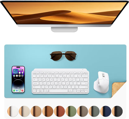 Aothia Dual-Sided Desk Pad - 25.6x13.7 inches Leather Desk Mat, Natural Cork Desk Pad Protector, Large Mouse Pad for Desk, Waterproof Desk Blotter Pad, Desk Writing Pad for Office Work/Home, Black