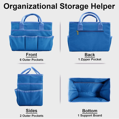Cupohus Art Organizer Craft Storage Tote Bag with Pockets and Handles, Oxford Fabric Carrying Caddy for Teacher, Officer, Artist, Traveler –Purple