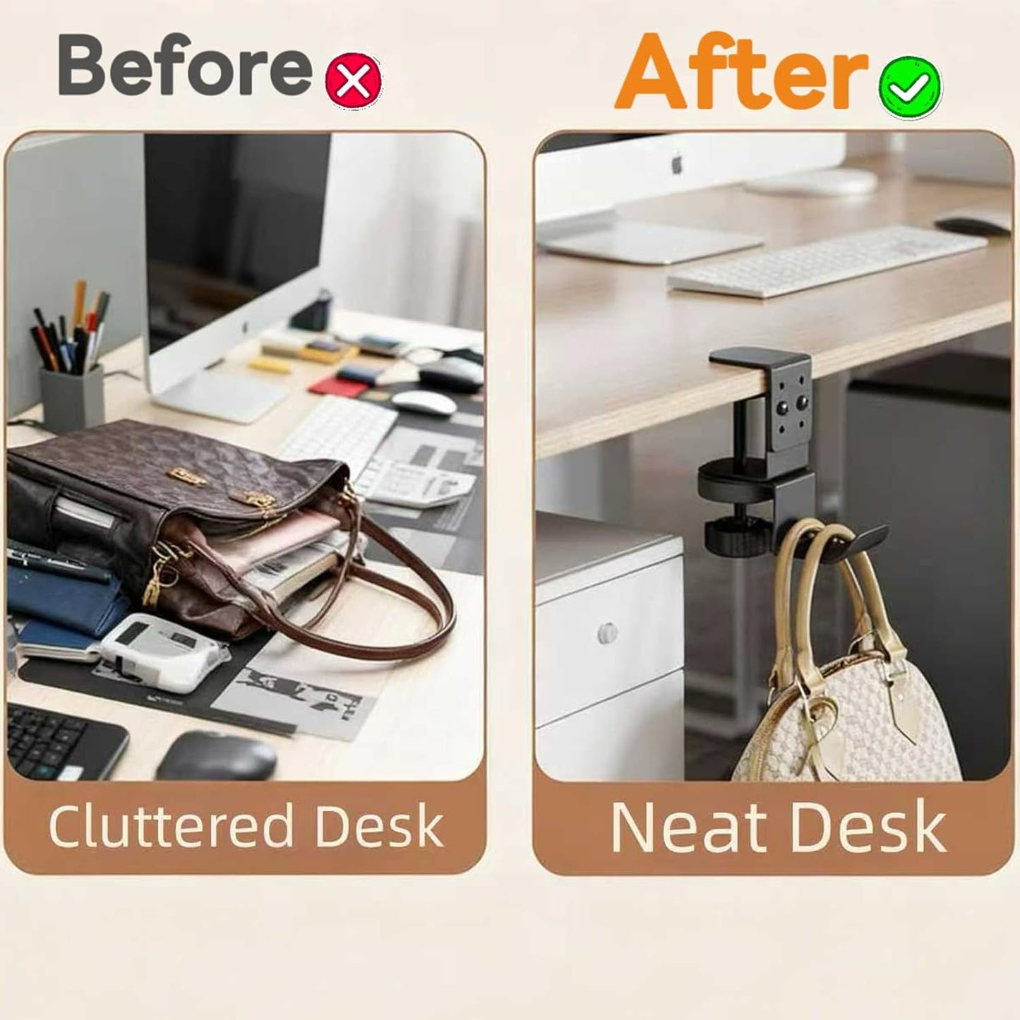 Heavy Duty Desk Hook Clamp(1 PCS), 360° Rotating Backpack Hanger with Height Adjustment, No Drill Headphone Holder, Purse Hook for Table, Bag Hanger, Gifts for Gamers, Office Desk Gaming Accessories