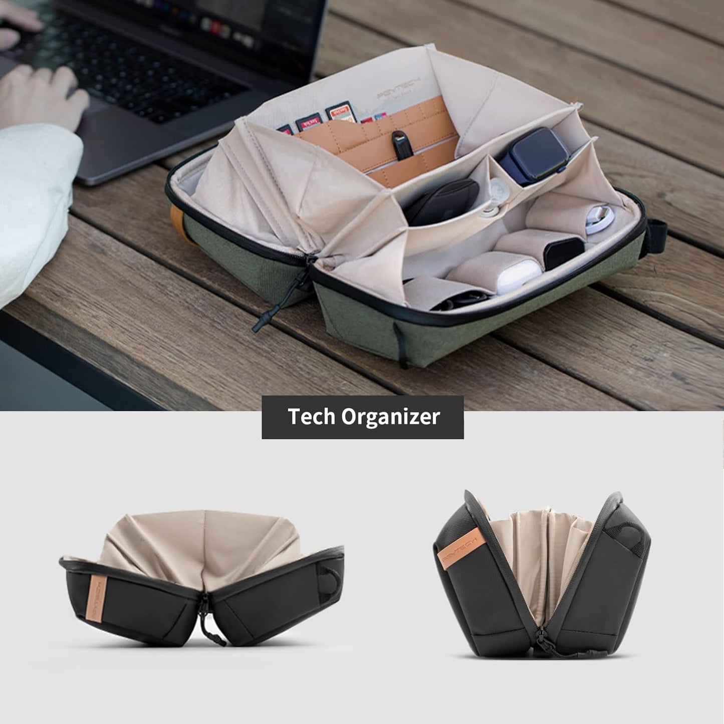 PGYTECH Mini Travel Tech Organizer, Waterproof Tech Bag, Electronics Accessories Organizer Carrying Case, Organizer Bag for Cables, Cord, Phone Batteries, Charger, Photography SD Card, Green