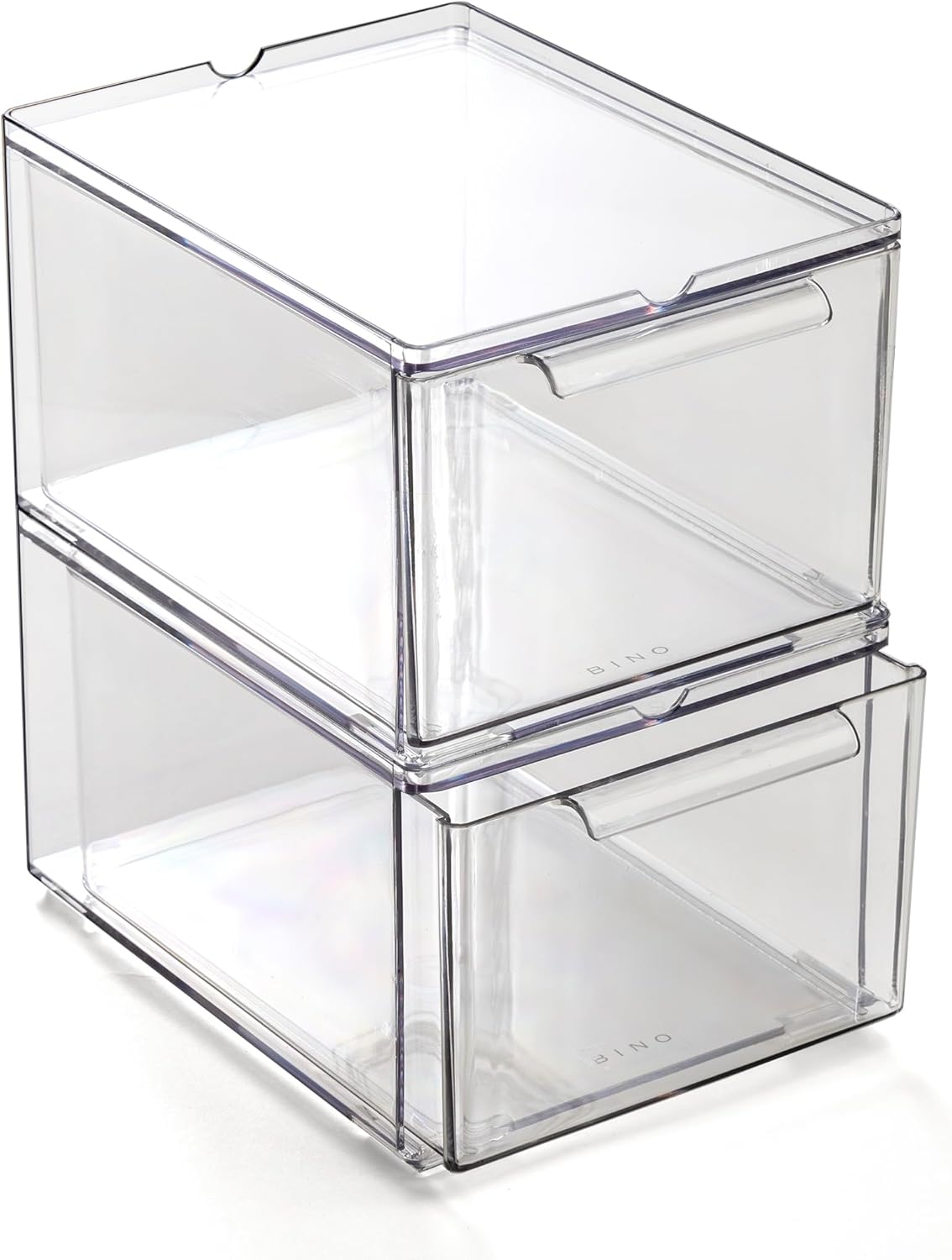 BINO | Clear Stackable Storage Drawers, Small - 3 Pack | Clear Storage Drawers with Built-In Handles | Durable Plastic Organizer Drawer | Modular Stackable Drawer Acrylic Organizer