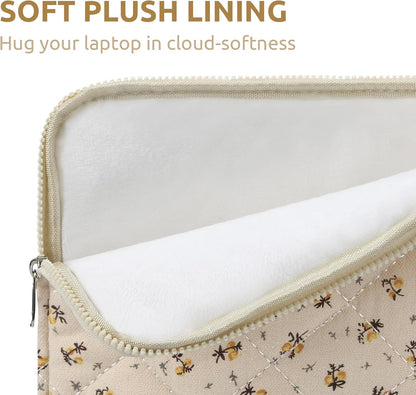 Puffy Laptop Sleeve 13 Inch Cute Quilted Laptop Protective Case Padded Floral Computer Sleeve for MacBook (A-Blue, 13 Inch)