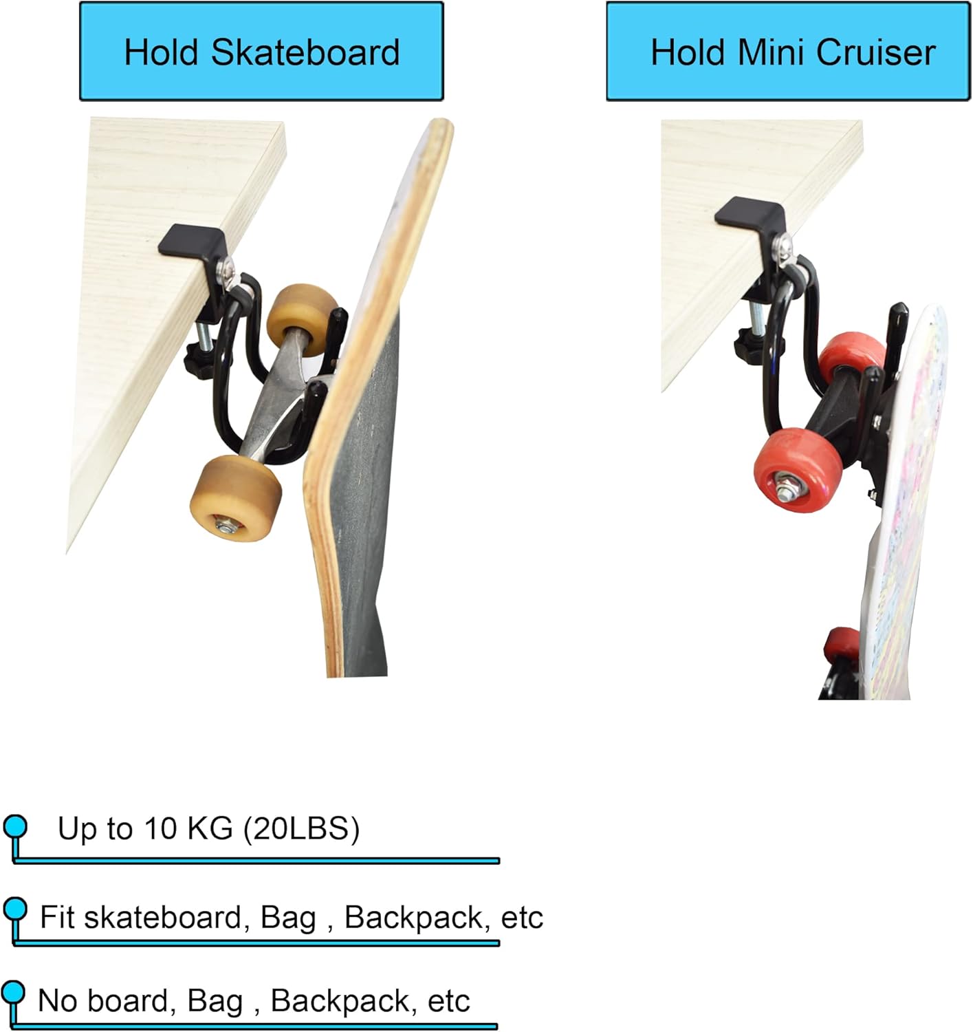 YYST Desk Mount Clamp-On Bag Holder Hook Backpack Hanger Portable for Backpack, Handbag, Purse, Laptop Bag, Tote Bag, Messenger Bag,Table Desk, Under Counter (20 lb. Capacity) (1)