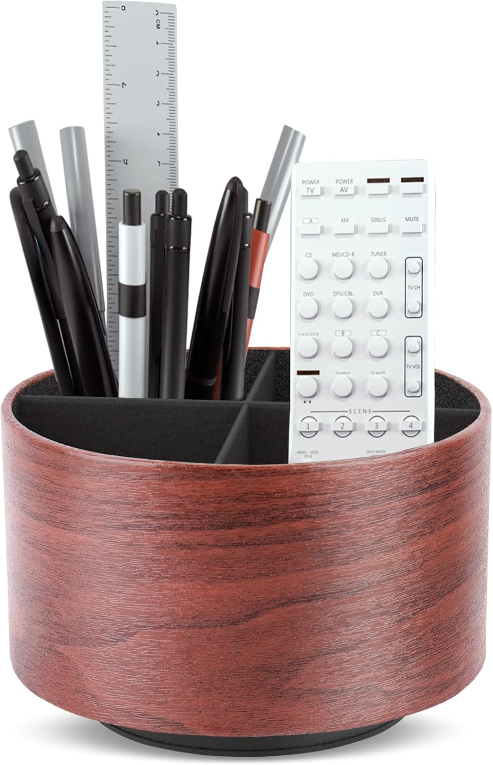Round Leather Art Supply Organizer,Remote Control Holder,360 Degree Rotating,Multi-Functional Pencil Holder,4 Compartments Desktop Stationary Organizer(1-Fractal Flower) | Round - Colors B