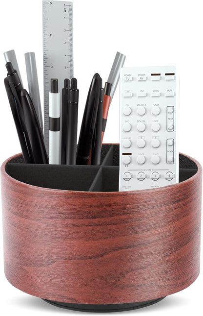 Round Leather Art Supply Organizer,Remote Control Holder,360 Degree Rotating,Multi-Functional Pencil Holder,4 Compartments Desktop Stationary Organizer(1-Fractal Flower) | Round - Colors B