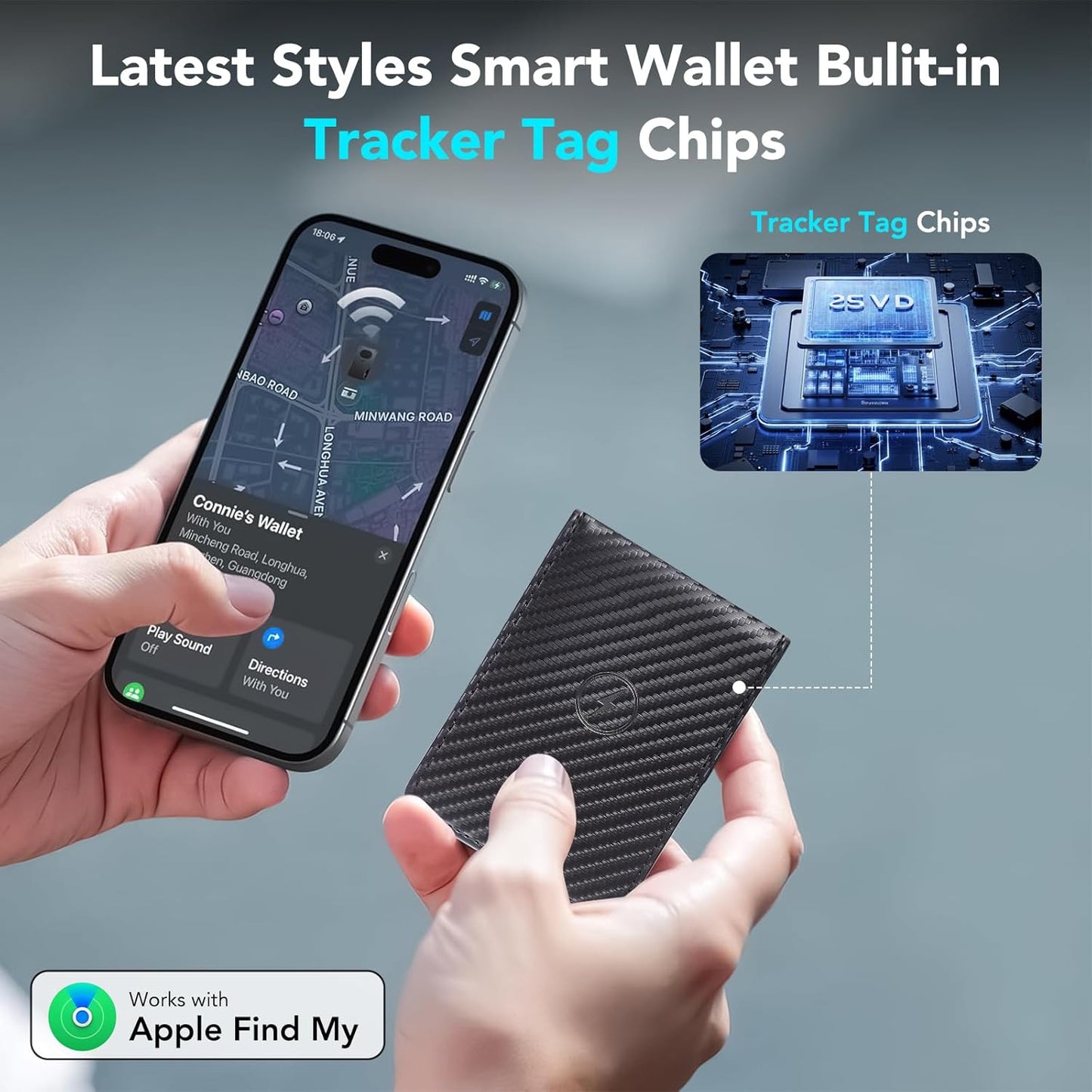 Smart Wallet for Men, Bulit-in Tracker Tag Works with Apple Find My(iOS Only), RFID Blocking, Rechargeable Wirelessly Wallet Tracker, Mens Wallets with GPS Tracker