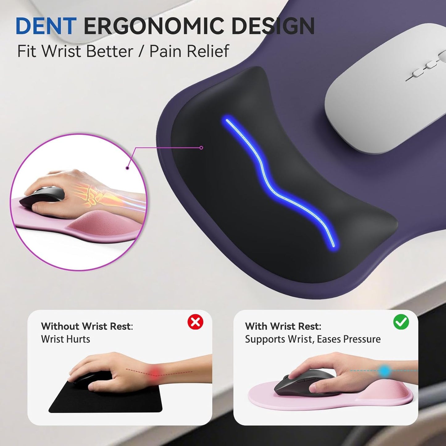 Ergonomic Mouse Pad with Wrist Rest,Cute Gel Mousepad Wrist Support - Small Mini Portable for Travel Mouse Pads for Desk Laptop,Computer,Office & Home Decor (Pink&Light Pink)