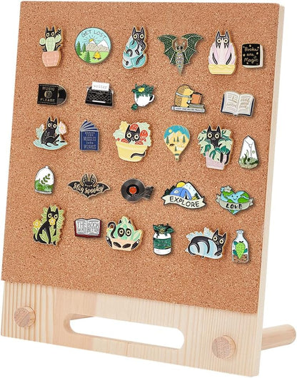 BENECREAT Pin Board Cork Board, 9.7x8.2inch Rectangle Bulletin Display Board Desktop Brooch Cork Display Stands for Brooch Pin Collection Display, Office Home and School Decor
