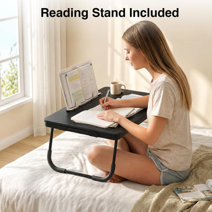 BUYIFY Foldable Laptop Bed Desk for Couch, Sofa - Large Lap Desk Tray Table with Cup Holder and Tablet Slot - Portable Notebook Stand for Eating, Writing, Studying and WFH -NEW-006-USA Original Patent