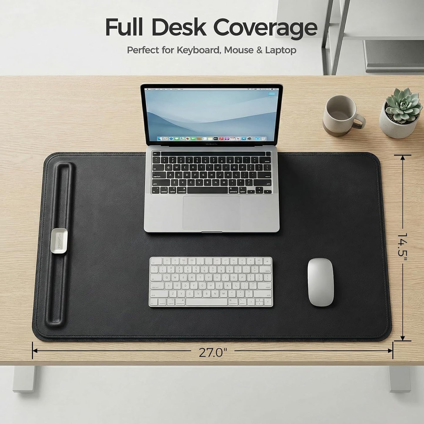 Desk Mat – Double-Sided Vegan Leather & Felt | Built-In Magnetic Cable Organizer & File Storage | Premium Workspace Pad for Office, Gaming & Creative Professionals-（Brown）