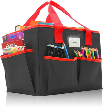 Cupohus Art Organizer Craft Storage Tote Bag with Pockets and Hadles, Oxford Fabric Carrying Caddy for Teacher, Officer, Artist, Traveler, and more – Pink