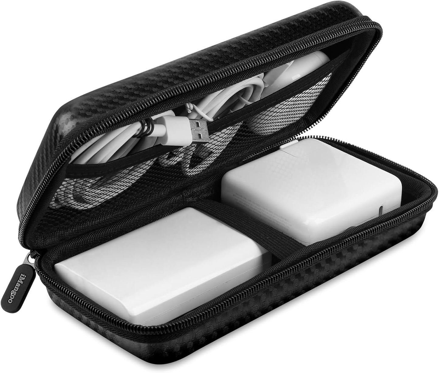 iMangoo Travel Essential Electronics Organizer Pouch Charger Case, Shockproof Dual Zipper Power Bank Cables Tech Accessories Purse, Men & Women Travel Must Have Storage Bag, 6.5x3.2x1 inch Rose Gold