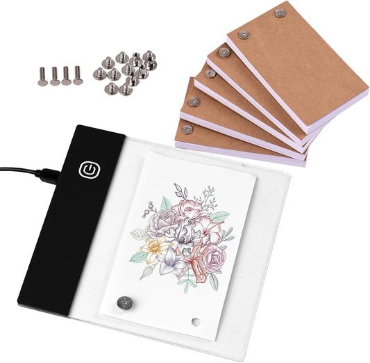 Flip Book Kit with Mini USB LED Light Pad – 300 Sheets Pre-Drilled Animation Paper & Adjustable Binding Screws – Drawing & Tracing Flip-Book Set for Kids, Teens & Hobby Animators