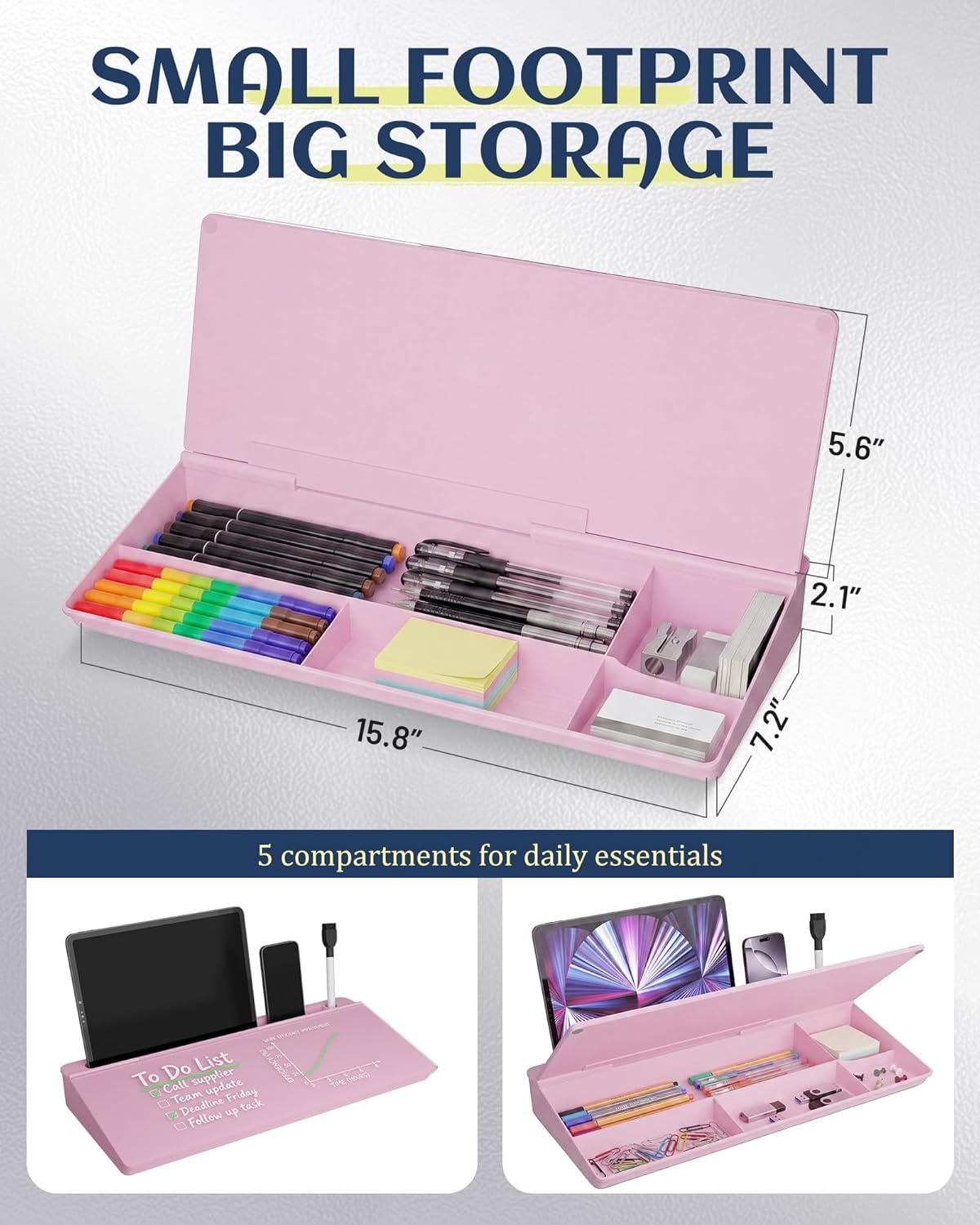 Glass Desktop Whiteboard, Dry Erase Board with Marker Holder, Computer Monitor Message Board and Desk Organizer for Home, Office and School Supplies (Pink)