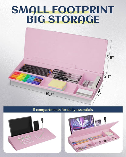 Glass Desktop Whiteboard, Dry Erase Board with Marker Holder, Computer Monitor Message Board and Desk Organizer for Home, Office and School Supplies (Pink)