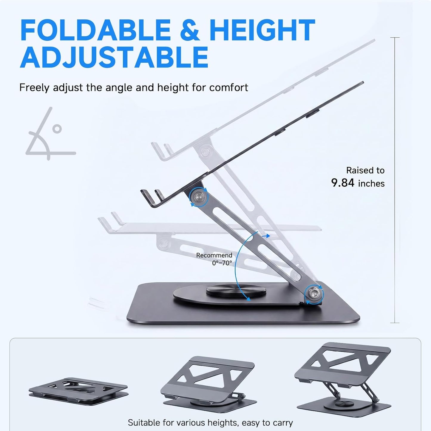 Leeboom Laptop Stand for Desk, Ergonomic Adjustable Aluminum Foldable Portable Computer Stand, Lecterns & Podiums, Fits 10-15.6" MacBook Air Pro HP Lenovo Dell Laptops & Tablets(Silver)