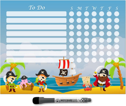 Dry Erase Whiteboard Task & Habit Tracker | Removable and Restickable Adhesive Decal | Fine-Tip Magnetic Marker Included | 9” x 12”