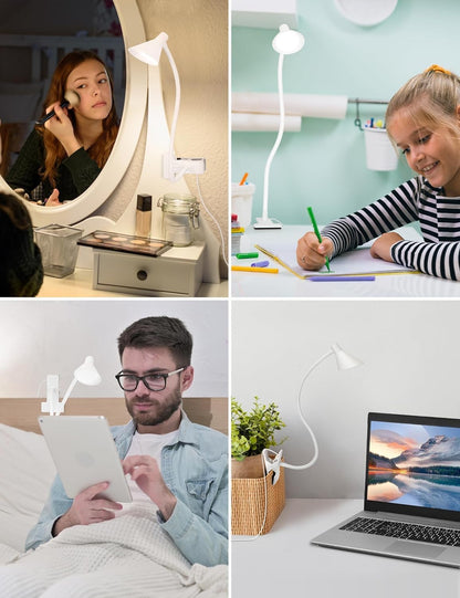 Clip on Light LED Reading Light for Books in Bed, Eye Care Dimmable Reading Lamp 3 Color & 10 Brightness Levels Flexible Clip on Lamp Reading Light for Bed Headboard Bedside Dorm Desk Table - Black