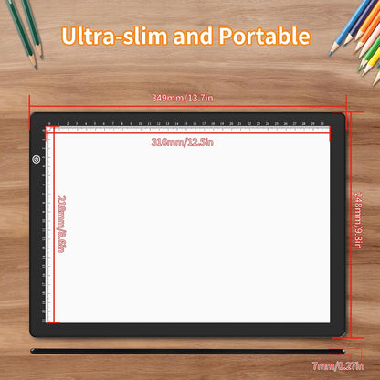 KOBAIBAN A4 Light Pad with 4 Clips, Ultra-Thin LED Light Board for Diamond Painting, Stepless Dimmable Brightness USB-C Power Light Table for Tracing, Light Box for Sketching, Drawing, Weeding Vinyl