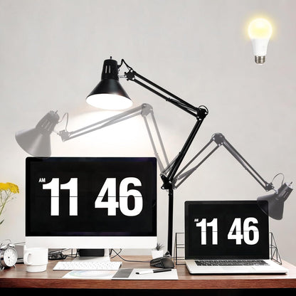 Desk Lamp With Clamp for Home Office, Eye-Caring Clip on Light with Adjustable Extra Tall Metal Swing Arm, High Intensity Clamp Lamp w/LED Bulb, Architect Task Table Lamps for Study, Workbench-B/5000k