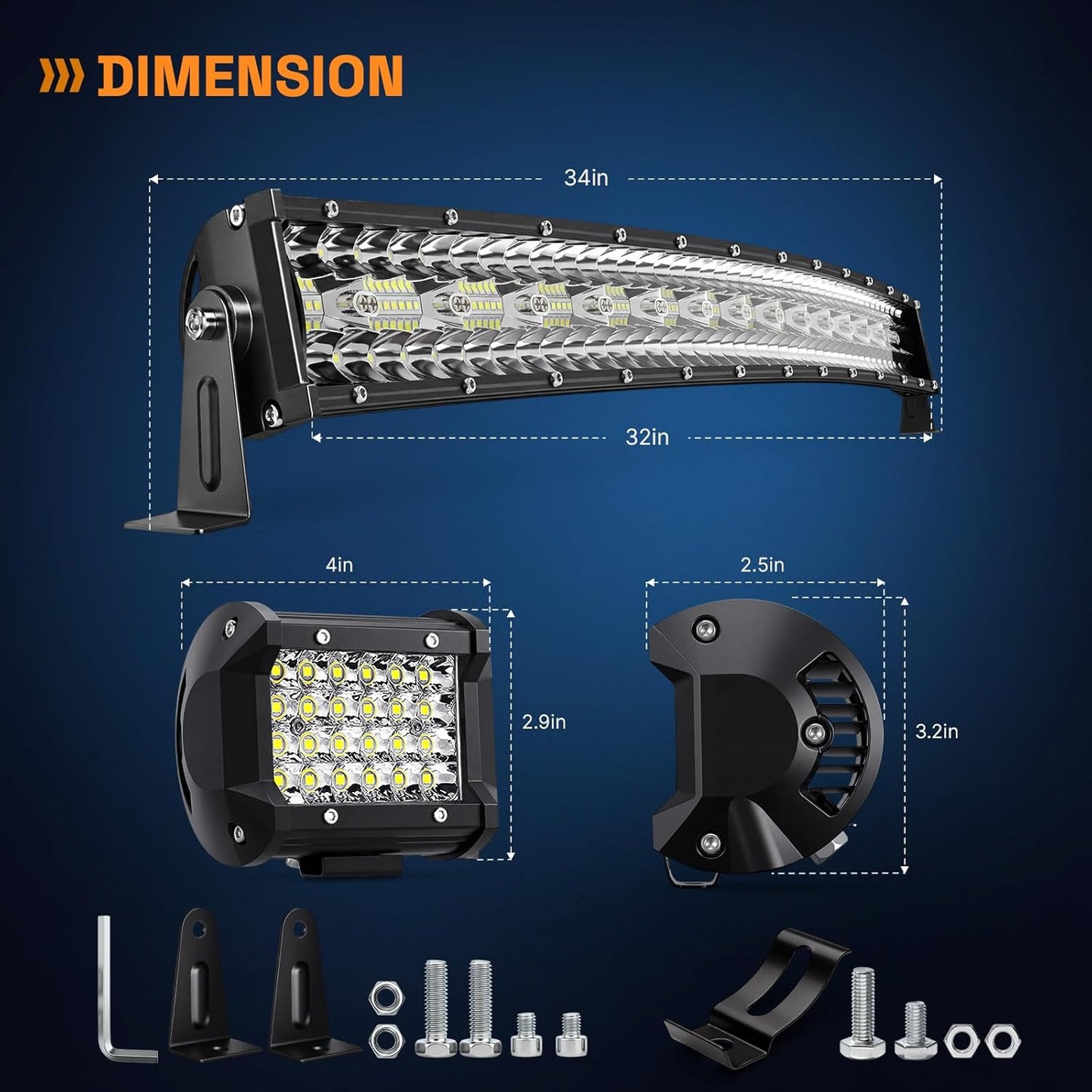 LED Light Bar Kit, 32Inch 585W Ultra Slim Double Row Light Bars, 4PCS 72W Led Cube Pods with Wiring Harness, Off Road Driving Fog Work Lights for Trucks SUV ATV UTV Tractor Pickup Boat