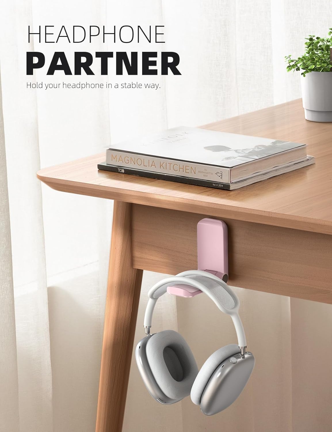 Lamicall Headphone Stand, Sticky Headset Hanger - Adhesive Headphone Holder Hook Mount, Headset Stand Holder Clip Under Desk, Earphone Clamp for Airpods Max, HyperX, Sennheiser, Black