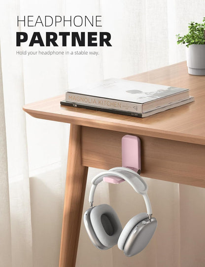 Lamicall Headphone Stand, Sticky Headset Hanger - Adhesive Headphone Holder Hook Mount, Headset Stand Holder Clip Under Desk, Earphone Clamp for Airpods Max, HyperX, Sennheiser, Black