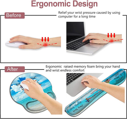 Mouse Pad with Wrist Support, Ergonomic Gel Mouse Pad Beautiful Flowers,Pink Hyacinths on Wood Panel，Non-Slip Durable, Memory Foam Keyboard Wrist Rest, Suitable for Office Typing Games