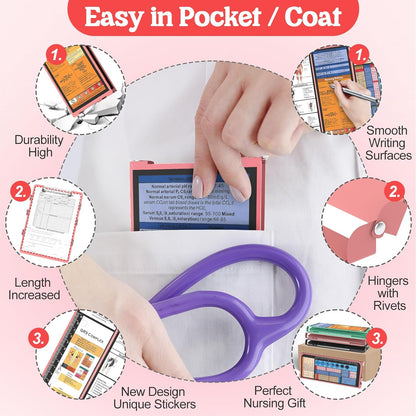 Nursing Clipboard Foldable-4 Layers Aluminum Nurse Foldable Clipboard Nursing Medical Edition Cheat Sheets, Pocket Size Pen Clip for Nurses Students School and Doctors-Pink