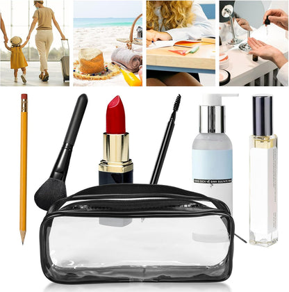 5 Pack Clear PVC Zipper Pencil Pouch, Pen Pencil Case Makeup Pouch, Large Capacity Pencil Bag for Office Stationery Travel Storage (Black)