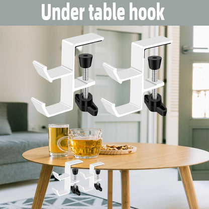 Desktop Hook Under-Table Handbag Hanger Wallet Hook Simple for Holiday Decoration Desktop Backpack Rack Headphone Hanger 2-Piece Pack Double Hook (Black)